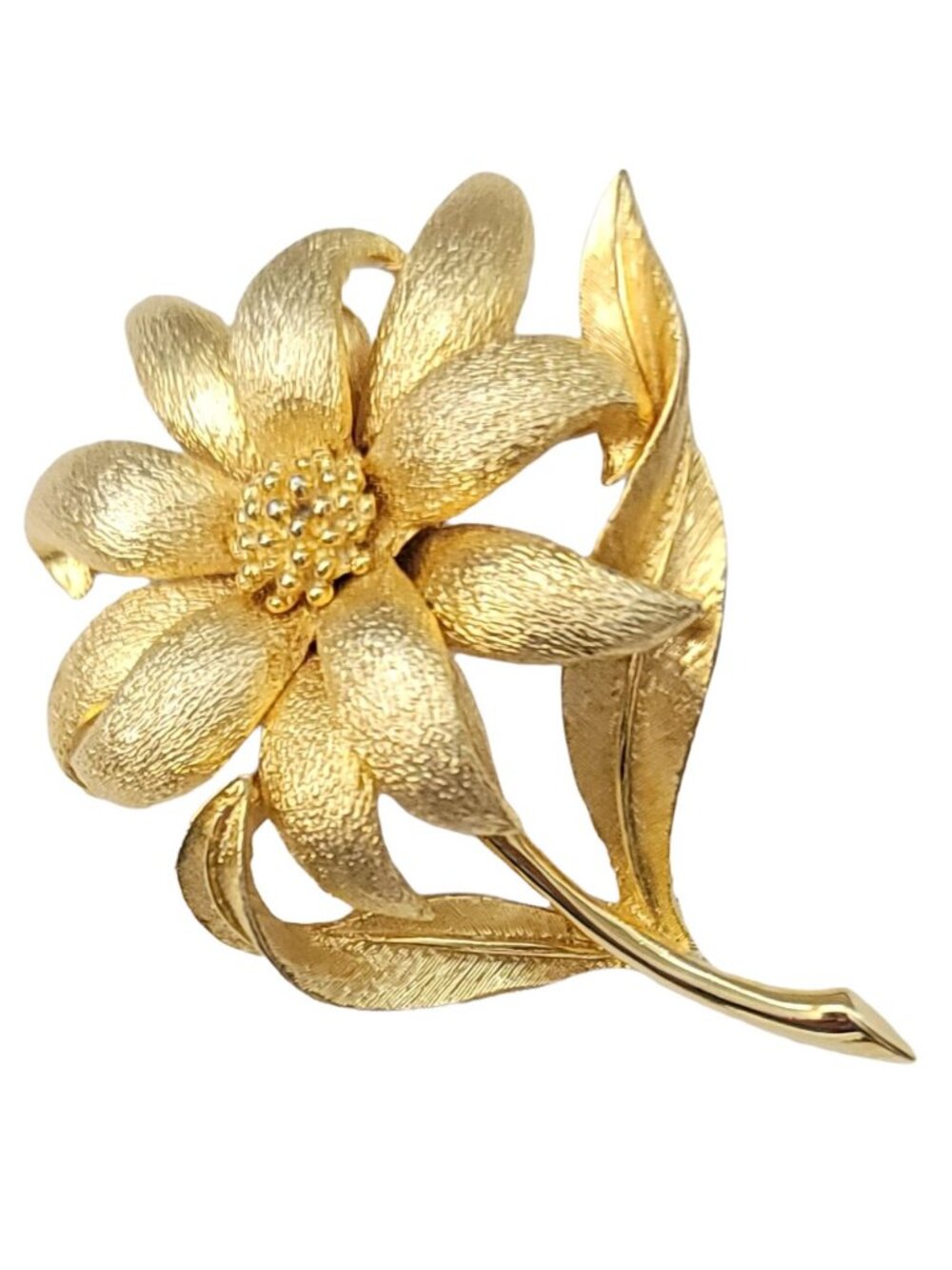 Boucher Gold-Tone Stemmed Flower Leaf Brooch, Signed Numbered